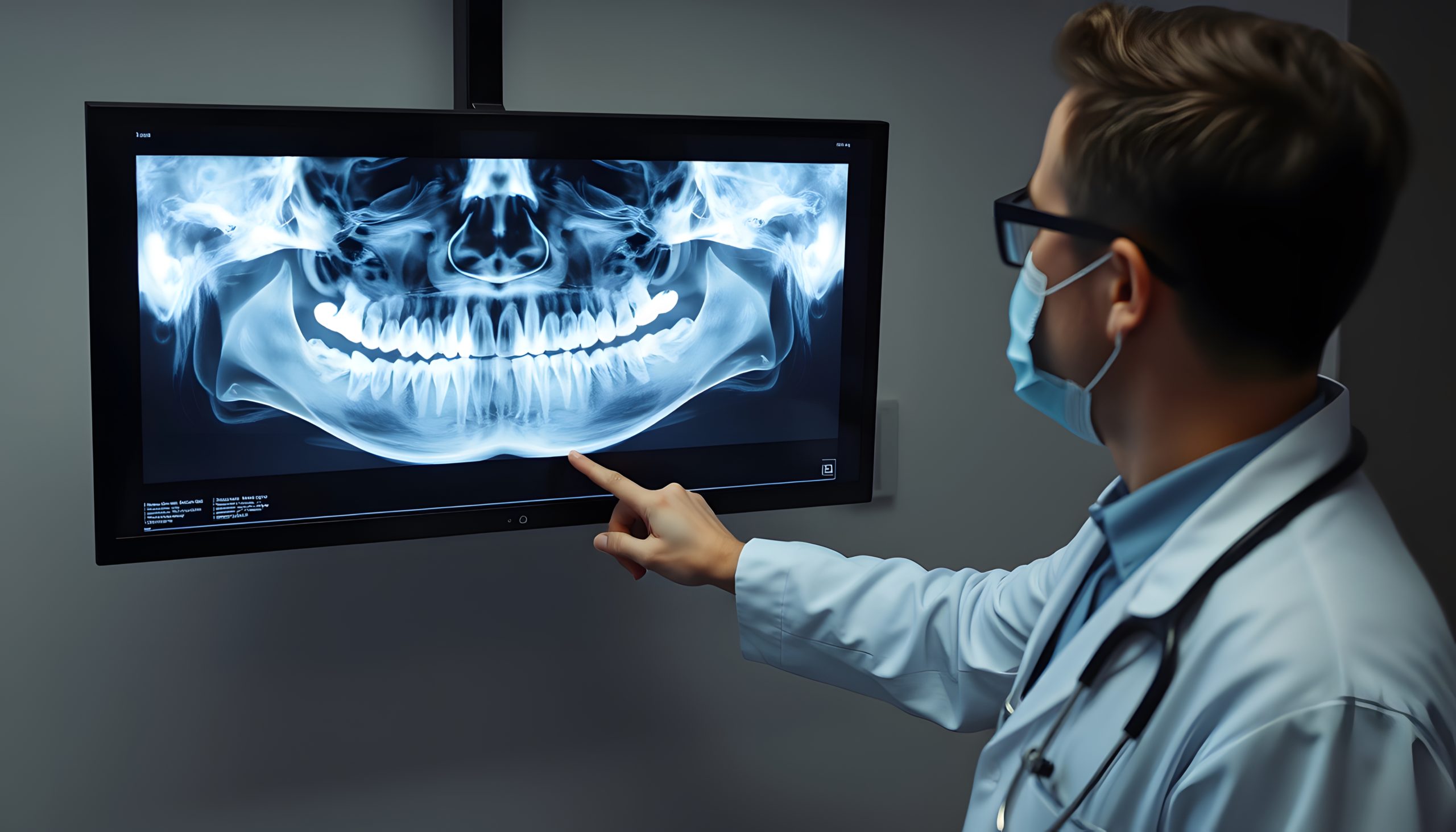 dentist-examining-panoramic-dental-xray-isolated-with-white-highlights