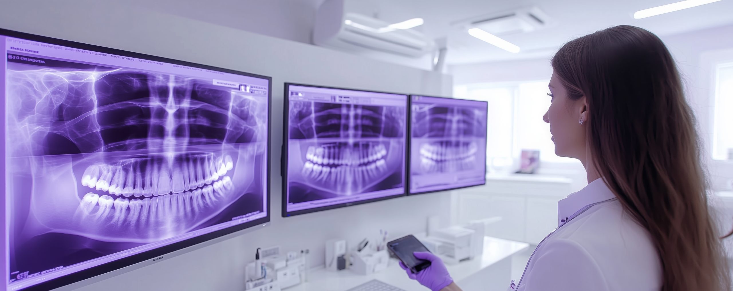 Dentist reviews x-ray with patient